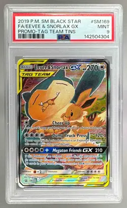 142504304 Eevee Snorlax GX 2019 Pokemon Sun Moon Tag Team Promo #SM169 PSA 9 - Image 1