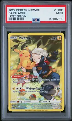 2022 POKEMON SWORD & SHIELD LOST ORIGIN #TG05 FULL ART/PIKACHU PSA 9 - Image 1