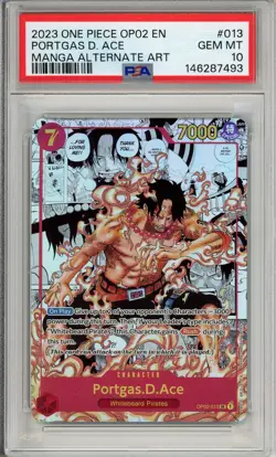 One Piece Graded: Portgas D. Ace Manga Alt Art OP02-013 Paramount War PSA 10 - Image 1