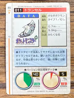 Pokemon Carddass Card Metapod File No.11 Bandai Pocket Monsters Red ver. 1996 - Image 2