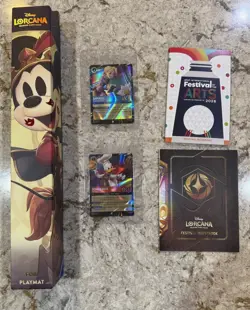 2026 Disney Parks Lorcana Exclusive Mickey & Minnie Foil Playmat + EPCOT Cards - Image 1