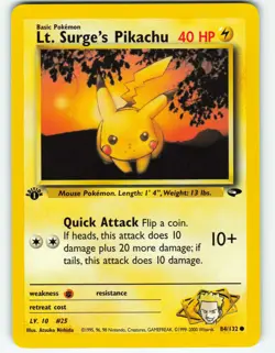 Lt. Surge's Pikachu - 1st Edition - 84/132 Gym Challenge - Pokemon TCG - 2000 - Image 1