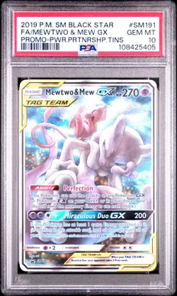2019 POKEMON SM BLACK STAR PROMO #SM191 FULL ART/MEWTWO & MEW GX PSA 10 - Image 1
