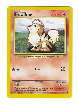Growlithe 28/102 - Base Set - 4th print - Pokemon TCG - WoTC - 1999-2000 - LP - Image 1