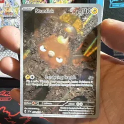 Pokemon Stunfisk Illustration Rare Holo 202/191 SV08 Surging Sparks Basic 110 HP - Image 1