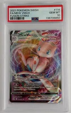 2021 POKEMON SWORD & SHIELD FUSION STRIKE #114 FULL ART/MEW VMAX PSA 10 - Image 1