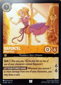 19/204 RAPUNZEL GIFTED ARTIST RISE OF FLOODBORN UNCOMMON DISNEY LORCANA CARD - Image 1