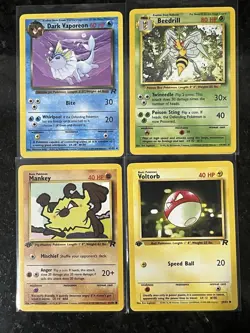 Pokemon Lot TCG Cards (4) Dark Vaporeon 1st Edition Mankey Voltorb WOTC Vintage - Image 1