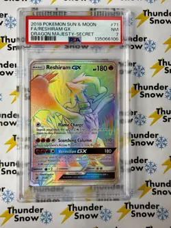 Reshiram GX #71 Dragon Majesty Secret 2018 Pokemon Sun & Moon PSA 7 - Image 1