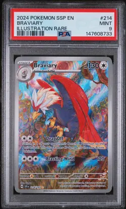 Pokemon PSA 9 Braviary 214/191 Sv08: Surging Sparks Holo - Image 1