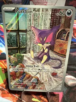 Pokemon TCG Purrloin 136/086 White Flare Illustration Rare Full Art Holo NM - Image 1