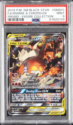 2019 POKEMON SM BLACK STAR PROMO #SM201 FULL ART/RESHIRAM & CHARIZARD GX PSA 9 - Image 1