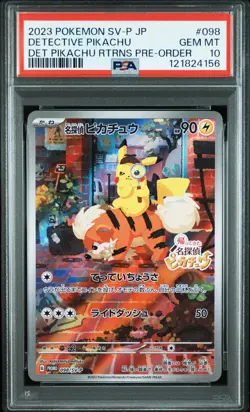 2023 POKEMON JPN SV-P PROMO #098 DETECTIVE PIKACHU PSA 10 - Image 1