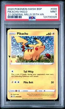 Pokemon Pikachu (2020) General Mills 25th Anniversary SWSH039 PSA 9 Holo Promo - Image 1