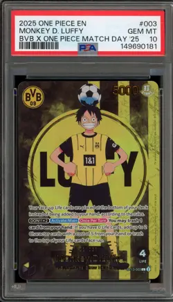 One Piece CCG Monkey.D.Luffy BVB X One Piece Match Day '25 Promo ST13-003 PSA 10 - Image 1