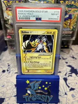 2005 Pokemon Gold Star Raikou-Holo Card #114 NM-MT 8 PSA Graded - Image 1