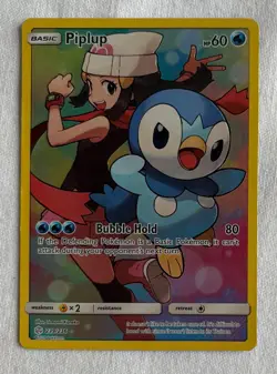 Pokemon Piplup 239/236 Cosmic Eclipse Secret Rare Holo Card Light Damage - Image 1
