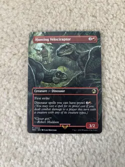 Magic The Gathering MTG Hunting Velociraptor Borderless Universe Beyond Jurassic - Image 1