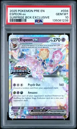 2025 POKEMON PRE EN-PRISMATIC EVOLUTIONS SURPRISE BOX EXCLUSIVE ESPEON EX PSA 10 - Image 1