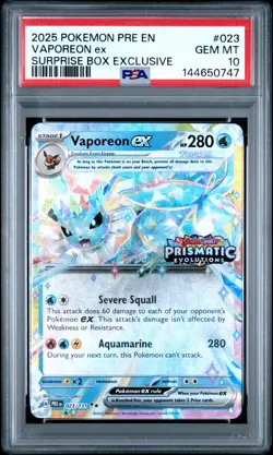 2025 POKEMON PRE EN-PRISMATIC EVOLUTIONS #023 VAPOREON EX PSA 10 - Image 1