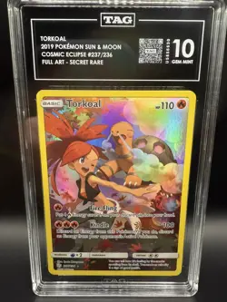 2019 Cosmic Eclipse Torkoal #237 Full Art Secret Rare Pokemon SM TAG 10 PSA 10 - Image 1