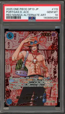 One Piece CCG Portgas.D.Ace Japanese Red Manga Alternate Art OP13-119 PSA 10 - Image 1