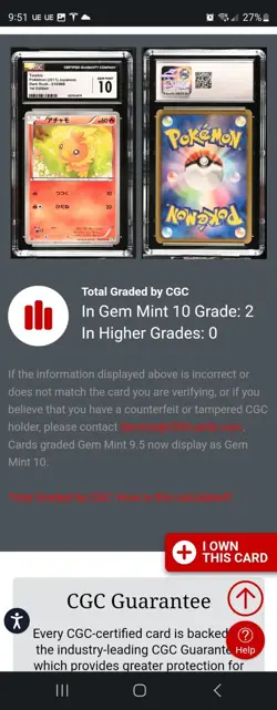 (TOP POP 2) CGC 10 Gem Mint Torchic 010/069 Dark Rush 2011 Japanese Pokemon Card - Image 4