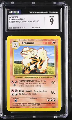CGC 9 MINT Arcanine 2002 Legendary Collection 36/110 Pokemon Card - Image 1