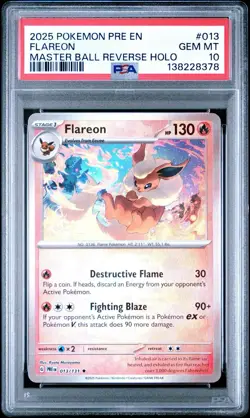Pokemon Flareon (Master Ball Holo) #013 Prismatic Evolutions PSA 10 - Image 1