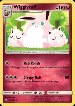Pokemon TCG Card Wigglytuff Fairy Normal SM - Unbroken Bonds SM10 135/214 - Image 1