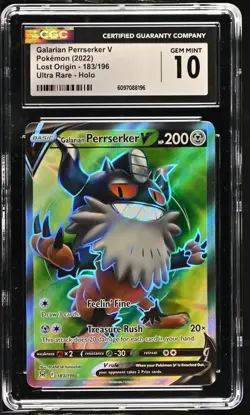 CGC 10 Galarian Perrserker V #183/196 Pokemon Lost Origin 2022 Ultra Rare Holo - Image 1