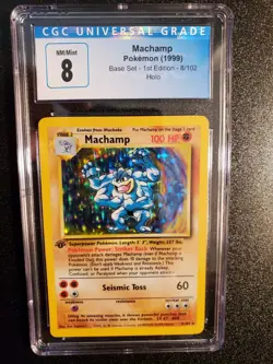 1999 Pokemon Base Set Machamp Holo #8/102 1st Edition CGC 8 - Image 1