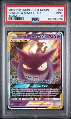 Gengar Mimikyu GX Tag Team PSA 9 53/181 Up Sun & Moon Pokemon 2019 - Image 1