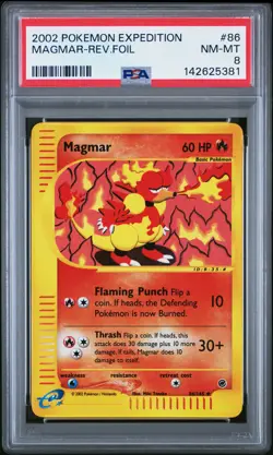 2002 POKEMON EXPEDITION #86 MAGMAR-REVERSE FOIL PSA 8 - Image 1