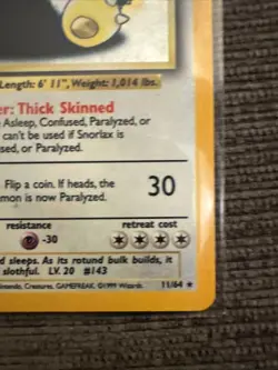 1999 Pokemon Jungle Unlimited SNORLAX - Holo Rare NO SYMBOL ERROR #11/64 🔥 - Image 5