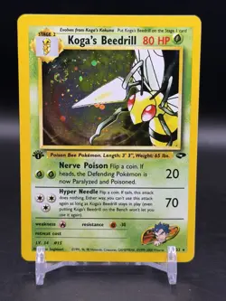 Koga’s Beedrill Holo Rare 1st Edition Gym Challenge 9/132 Pokemon English SWIRL - Image 1