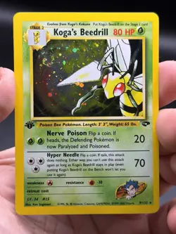 Koga’s Beedrill Holo Rare 1st Edition Gym Challenge 9/132 Pokemon English SWIRL - Image 3