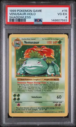 1999 Pokemon Base Set Venusaur Holo 15/102 Shadowless PSA 4 - Image 1