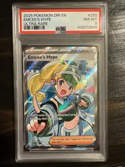 Pokemon TCG Emcee's Hype Ultra Rare Trainer Destined Rivals 220/182 PSA 8 - Image 1