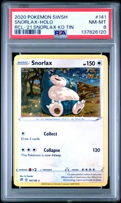 2020 POKEMON SWORD & SHIELD REBEL CLASH #141 SNORLAX-HOLO PSA 8 - Image 1