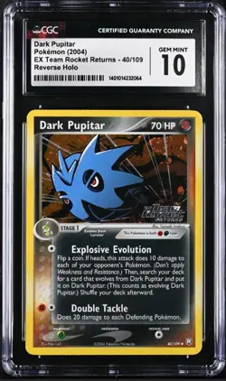 POKEMON EX TEAM ROCKET RETURNS DARK PUPITAR #40 REVERSE CGC 10 MINT (swirl!) - Image 1