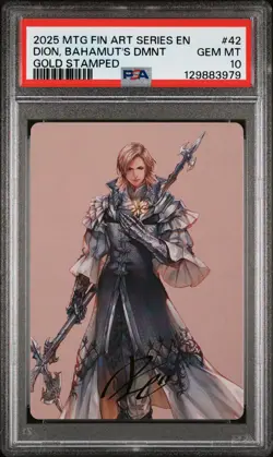 2025 MTG FINAL FANTASY ART SER GOLD STAMPED #42 DION, BAHAMUT'S DOMINANT PSA 10 - Image 1