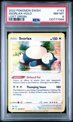 2022 POKEMON SWORD & SHIELD LOST ORIGIN #143 SNORLAX-HOLO PSA 8 - Image 1