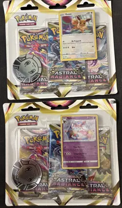 2x Pokemon TCG Sword & Shield Astral Radiance 3 Pack Blister Sylveon & Eevee - Image 1