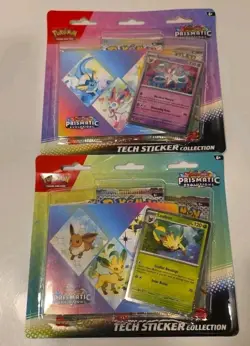 New & Sealed! Set of 2 Pokemon TCG Prismatic Evolutions Tech Sticker Collection - Image 1