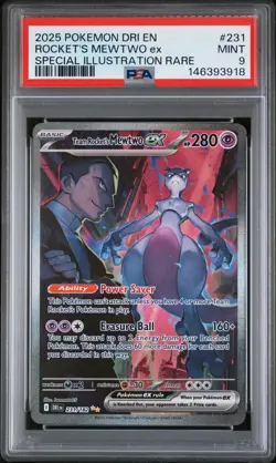 2025 POKEMON DRI EN-DESTINED RIVALS #231 TEAM ROCKET'S MEWTWO EX PSA 9 - Image 1