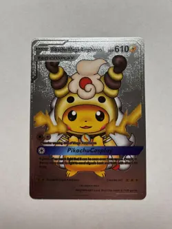 Pikachu Mega Ampharos Tag Cosplay Silver Foil Fan Art Display Card NM/M - Image 1