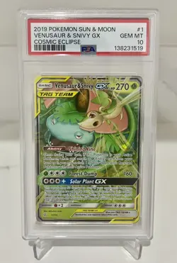 Pokemon Venusaur & Snivy GX 2019 Cosmic Eclipse 1/236 PSA 10 - Image 1