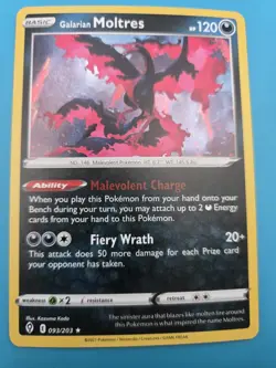 Pokemon TCG Galarian Moltres Evolving Skies 093/203 Holo Rare NM - Image 1