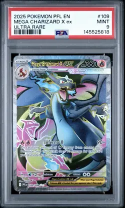Pokemon 2025 Mega Charizard X ex 109 Full Art Ultra Rare Phantasmal Flames PSA 9 - Image 1